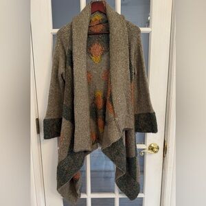 LINE Women's Aztec Print Long Cascade Open Front Cardigan Sweater Size L